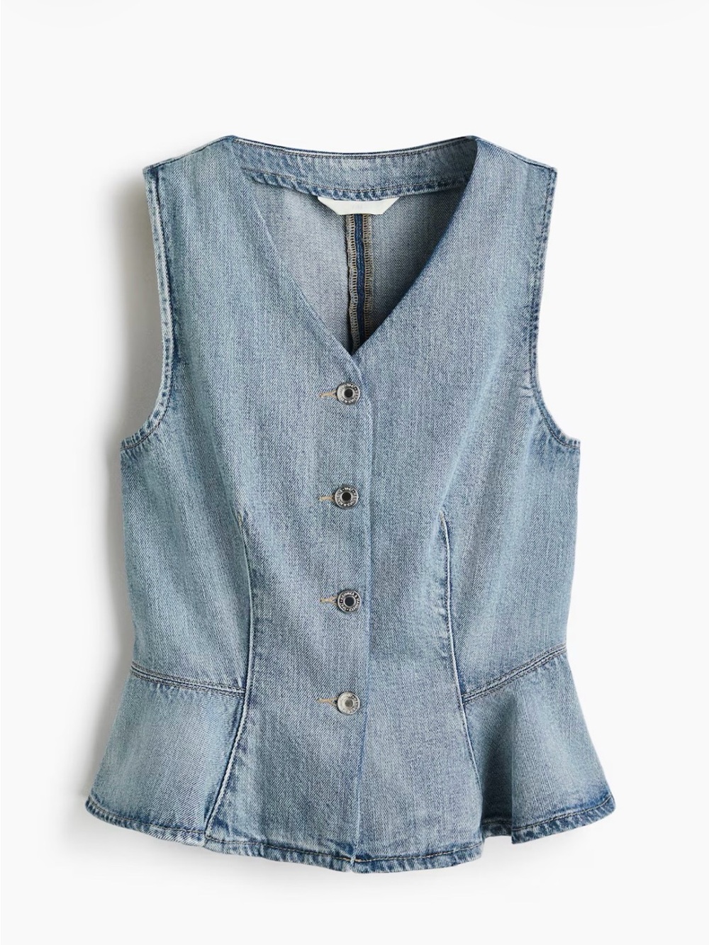 H&M Light Blue Denim Button-Front Peplum Vest XL NWT
